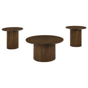 Hamlyn 3-piece Round Fluted Coffee and End Table Set Walnut - 706518-S3