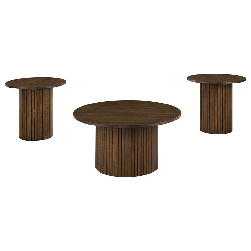 Hamlyn 3-piece Round Fluted Coffee and End Table Set Walnut - 706518-S3