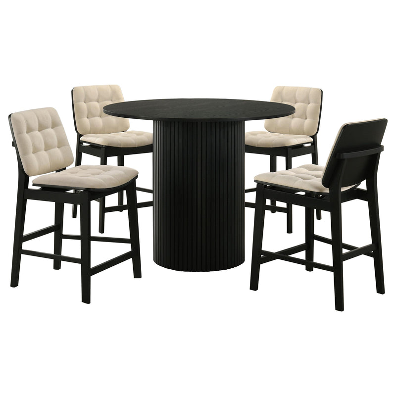 Hamlyn 5-piece Round Wood Counter Height Dining Set Cream and Black - 193938BLK-S5D
