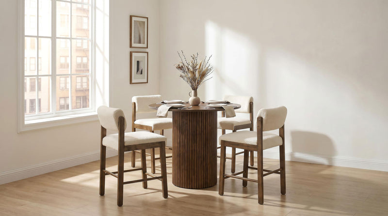 Hamlyn 5-piece Round Wood Counter Height Dining Set Cream and Walnut - 193938WAL-S5B