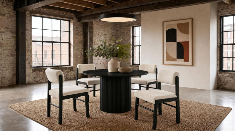 Hamlyn 5-piece Round Wood Dining Set Cream and Black - 193930BLK-S5B