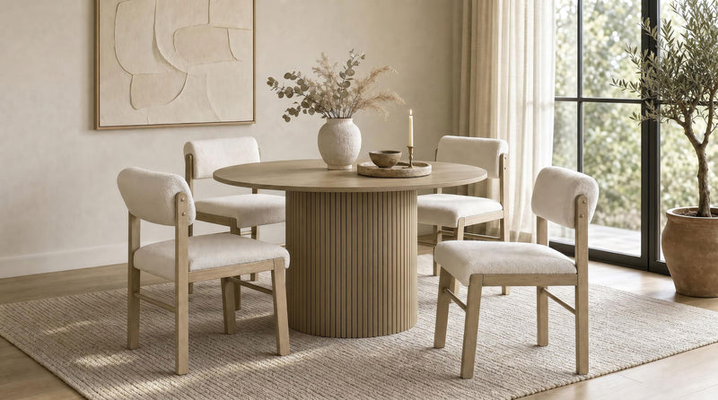 Hamlyn 5-piece Round Wood Dining Set Cream and Natural Oak - 193930NAT-S5B