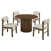 Hamlyn 5-piece Round Wood Dining Set Cream and Walnut - 193930WAL-S5B