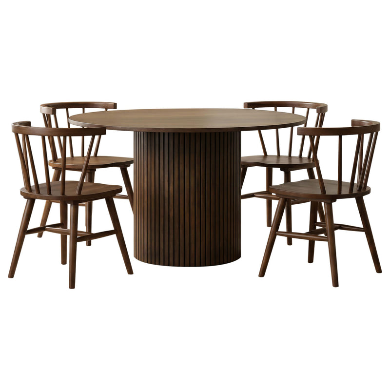Hamlyn 5-piece Round Wood Dining Set Walnut - 193930WAL-S5F