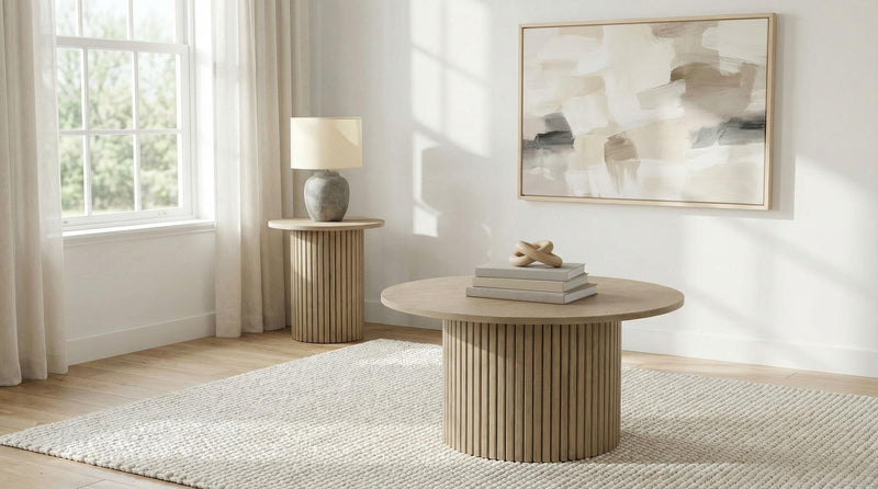 Hamlyn Round Fluted Occasional Cocktail Coffee Table Natural Oak - 706498