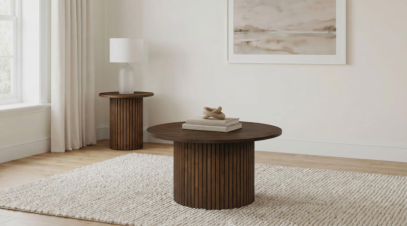 Hamlyn Round Fluted Occasional Cocktail Coffee Table Walnut - 706518