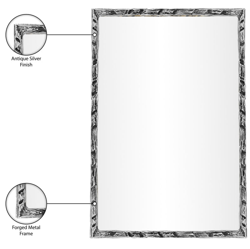 Hammer 24" W x 36" H Iron Frame Mirror in Silver - 66004Silver-M