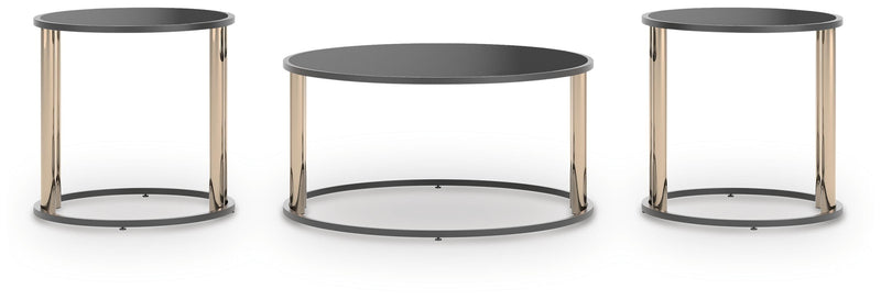 Hannerly Black/Gold Finish Table (Set of 3) - T219-13