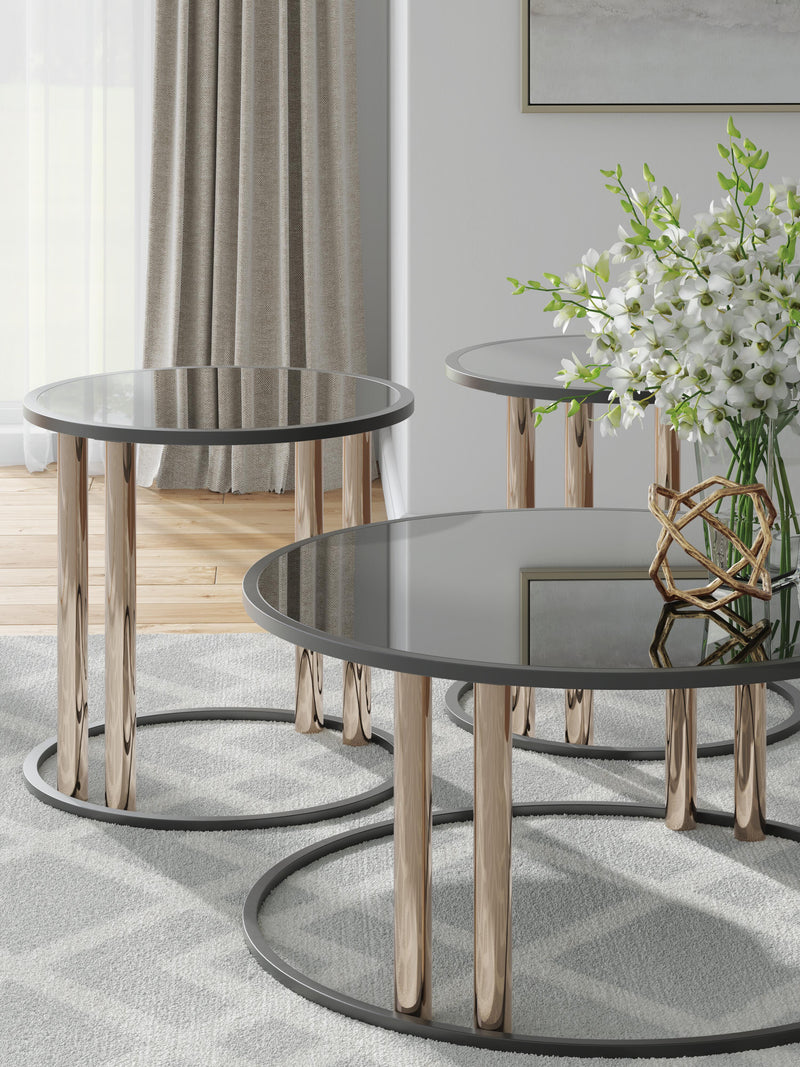 Hannerly Black/Gold Finish Table (Set of 3) - T219-13