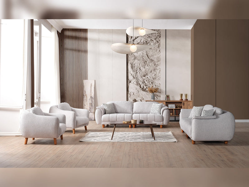 Happy 4-pieces (2 Sofa & 2 Chair) Livingroom Set Grey in Grey - 101-HAP-PUFGRAY-3311