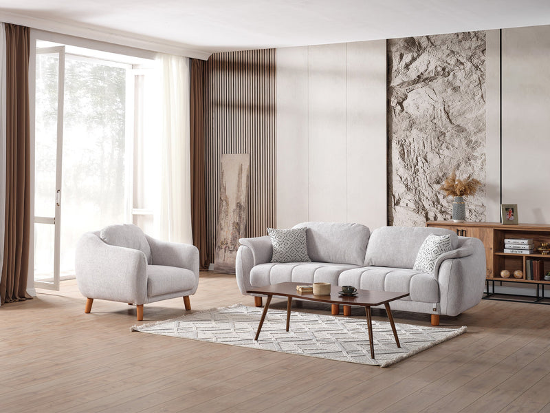 Happy 4-pieces (2 Sofa & 2 Chair) Livingroom Set Grey in Grey - 101-HAP-PUFGRAY-3311