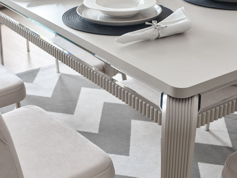 Hare Diningroom (Consol With Mirror & Dining Table & 6 Dining Chair) in White - 200-ALT-HAR-WHT-DT-6-SET