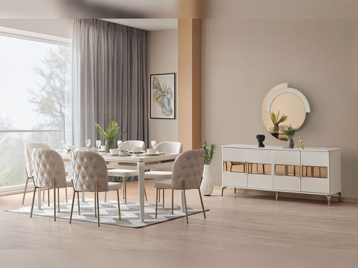 Hare Diningroom (Consol With Mirror & Dining Table & 6 Dining Chair) in White - 200-ALT-HAR-WHT-DT-6-SET