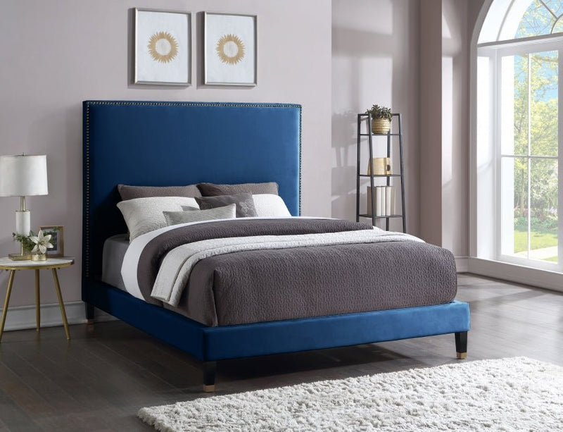 Harlie Velvet King Bed Blue - Gate FurnitureKing Bed