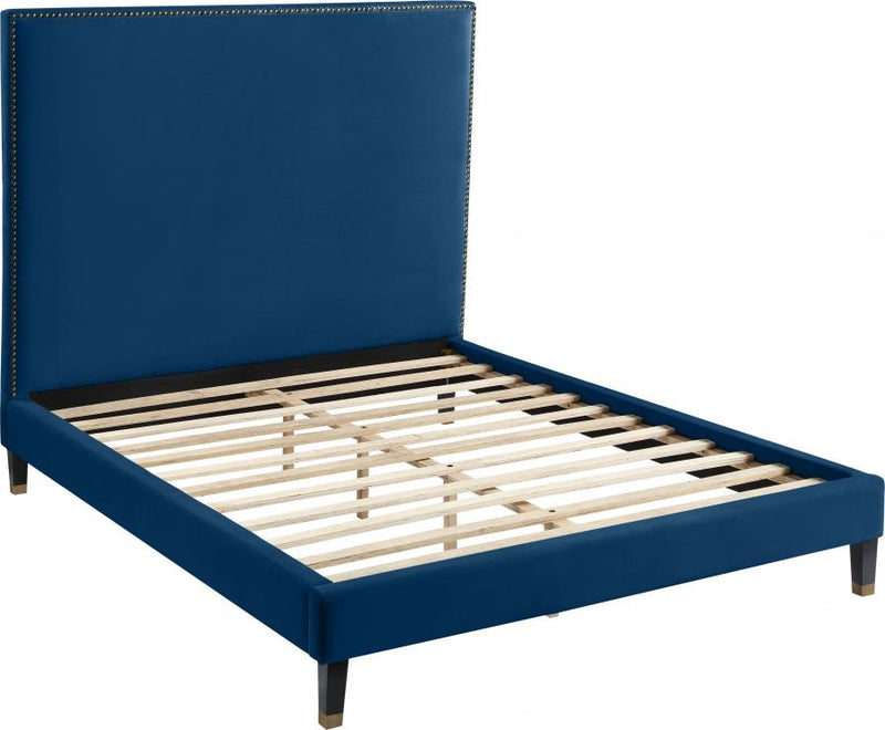 Harlie Velvet King Bed Blue - Gate FurnitureKing Bed