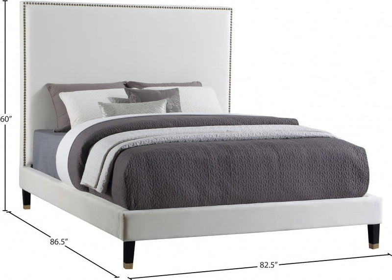 Harlie Velvet King Bed Cream - Gate FurnitureKing Bed