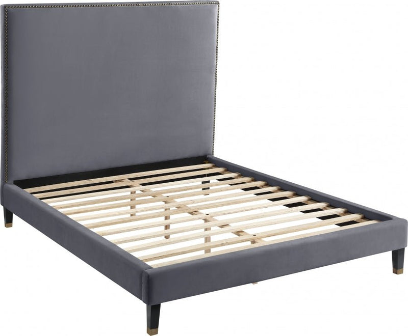 Harlie Velvet King Bed Grey - Gate FurnitureKing Bed