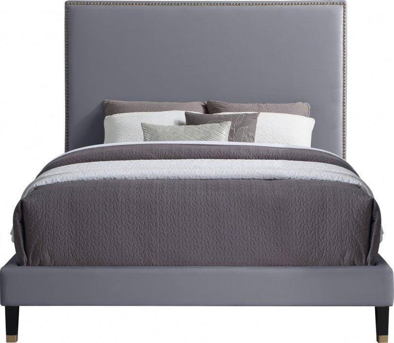 Harlie Velvet King Bed Grey - Gate FurnitureKing Bed