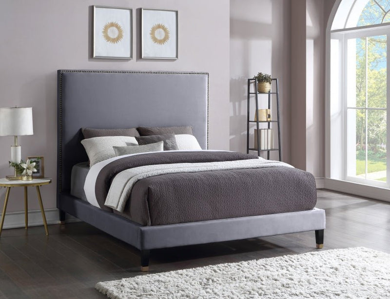 Harlie Velvet King Bed Grey - Gate FurnitureKing Bed