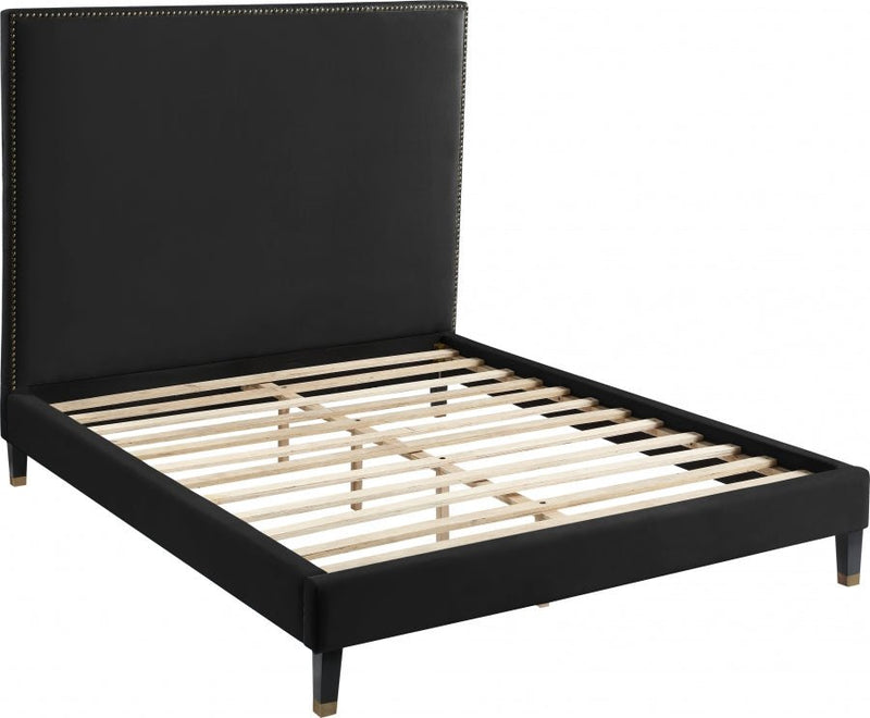 Harlie Velvet Queen Bed Black - Gate FurnitureQueen Bed