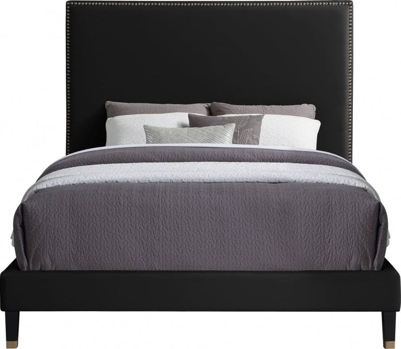 Harlie Velvet Queen Bed Black - Gate FurnitureQueen Bed