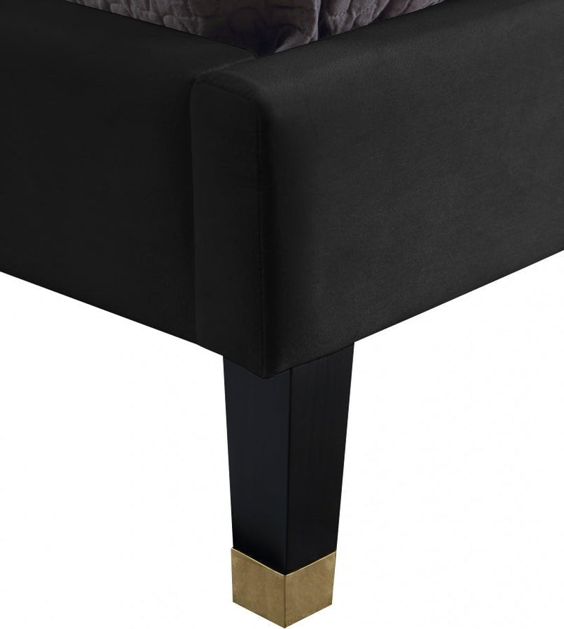 Harlie Velvet Queen Bed Black - Gate FurnitureQueen Bed