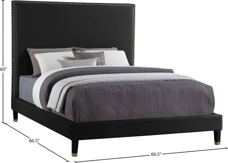 Harlie Velvet Queen Bed Black - Gate FurnitureQueen Bed
