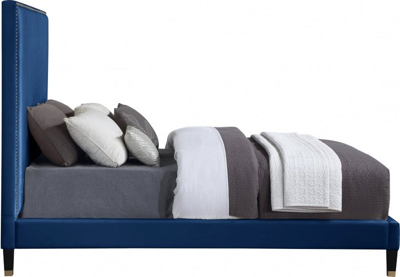 Harlie Velvet Queen Bed Blue - Gate FurnitureQueen Bed