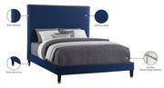 Harlie Velvet Queen Bed Blue - Gate FurnitureQueen Bed