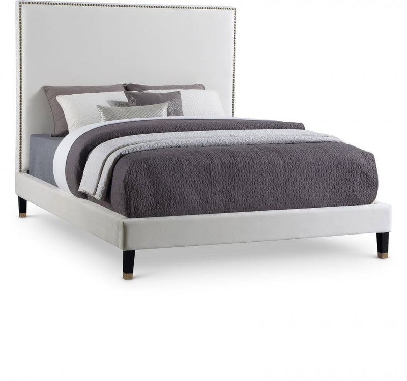 Harlie Velvet Queen Bed Cream - Gate FurnitureQueen Bed