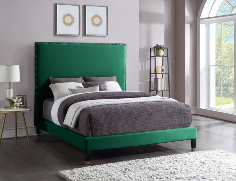 Harlie Velvet Queen Bed Green - Gate FurnitureQueen Bed