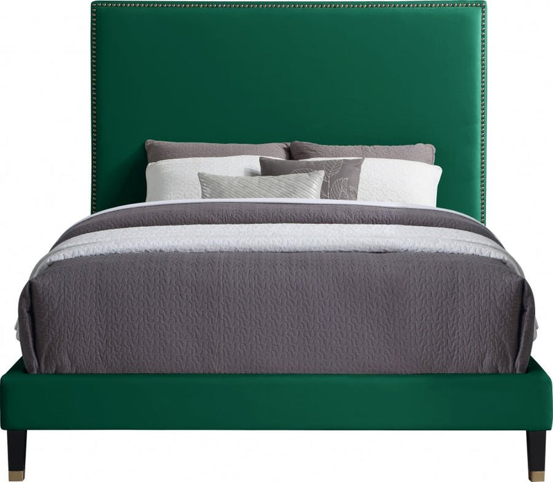Harlie Velvet Queen Bed Green - Gate FurnitureQueen Bed