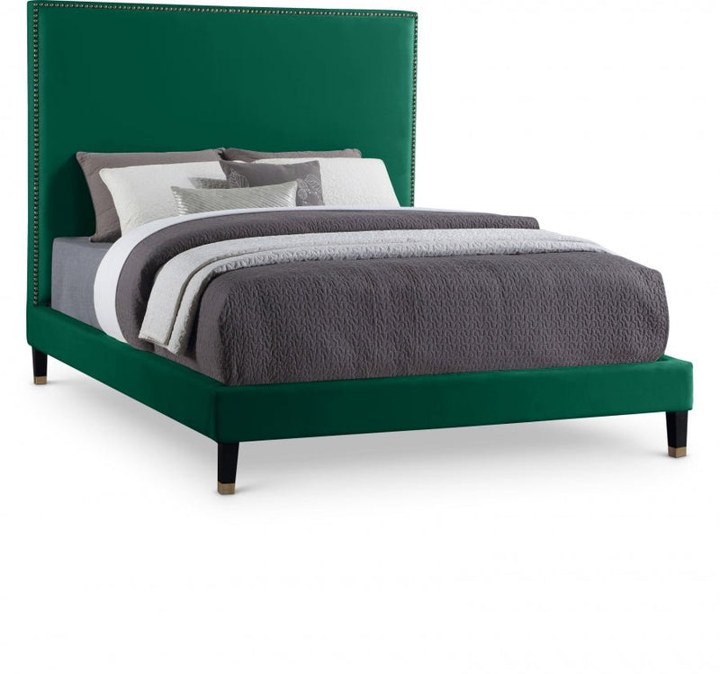 Harlie Velvet Queen Bed Green - Gate FurnitureQueen Bed