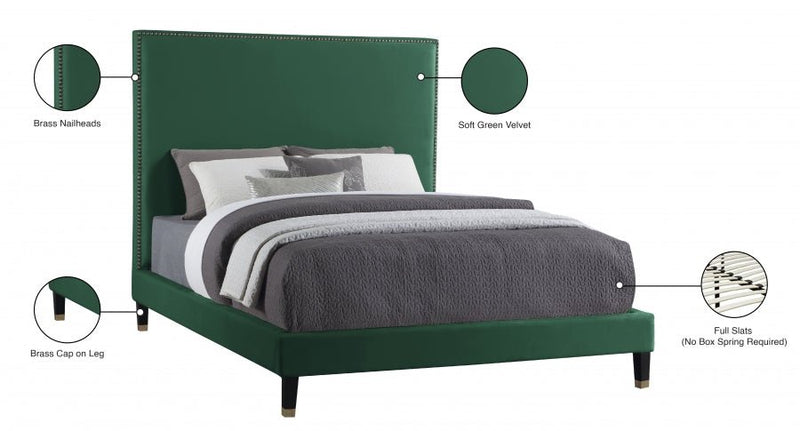 Harlie Velvet Queen Bed Green - Gate FurnitureQueen Bed
