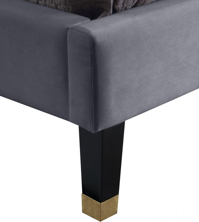 Harlie Velvet Queen Bed Grey - Gate FurnitureQueen Bed