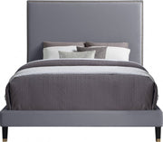 Harlie Velvet Queen Bed Grey - Gate FurnitureQueen Bed