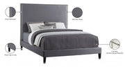 Harlie Velvet Queen Bed Grey - Gate FurnitureQueen Bed