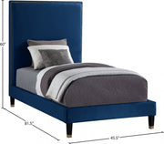 Harlie Velvet Twin Bed Blue - Gate FurnitureTwin Bed