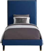 Harlie Velvet Twin Bed Blue - Gate FurnitureTwin Bed