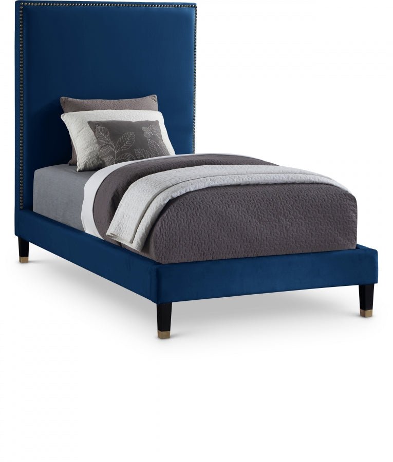 Harlie Velvet Twin Bed Blue - Gate FurnitureTwin Bed