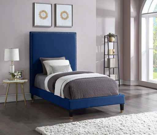 Harlie Velvet Twin Bed Blue - Gate FurnitureTwin Bed