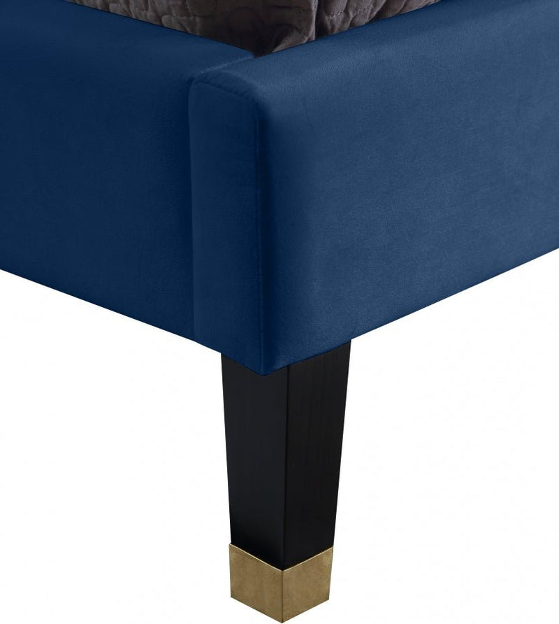 Harlie Velvet Twin Bed Blue - Gate FurnitureTwin Bed