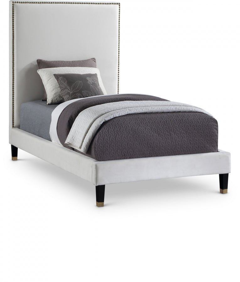 Harlie Velvet Twin Bed Cream - Gate FurnitureTwin Bed