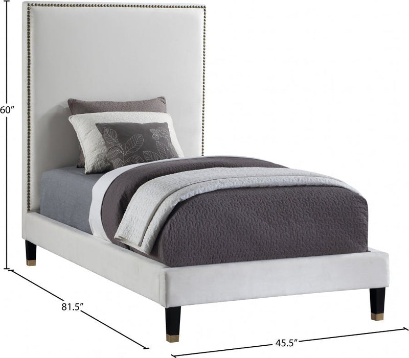 Harlie Velvet Twin Bed Cream - Gate FurnitureTwin Bed