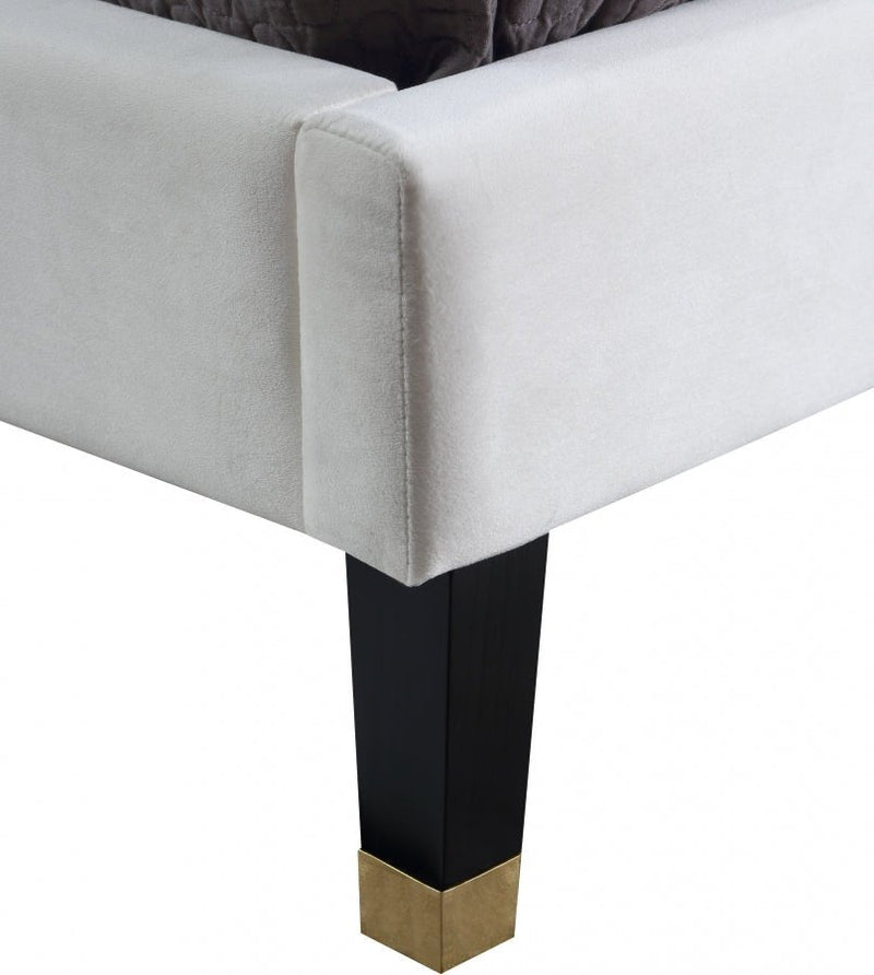 Harlie Velvet Twin Bed Cream - Gate FurnitureTwin Bed