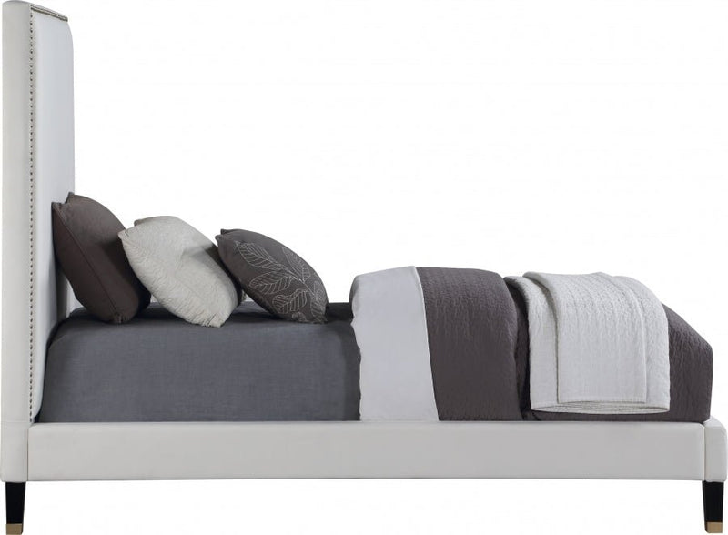 Harlie Velvet Twin Bed Cream - Gate FurnitureTwin Bed