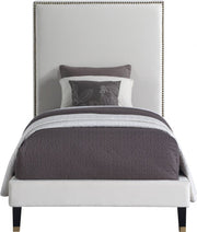 Harlie Velvet Twin Bed Cream - Gate FurnitureTwin Bed