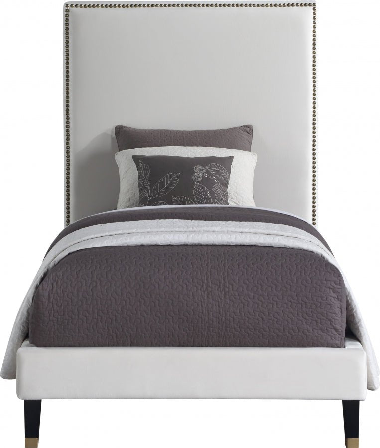 Harlie Velvet Twin Bed Cream - Gate FurnitureTwin Bed