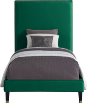Harlie Velvet Twin Bed Green - Gate FurnitureTwin Bed