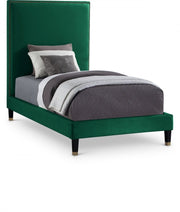 Harlie Velvet Twin Bed Green - Gate FurnitureTwin Bed